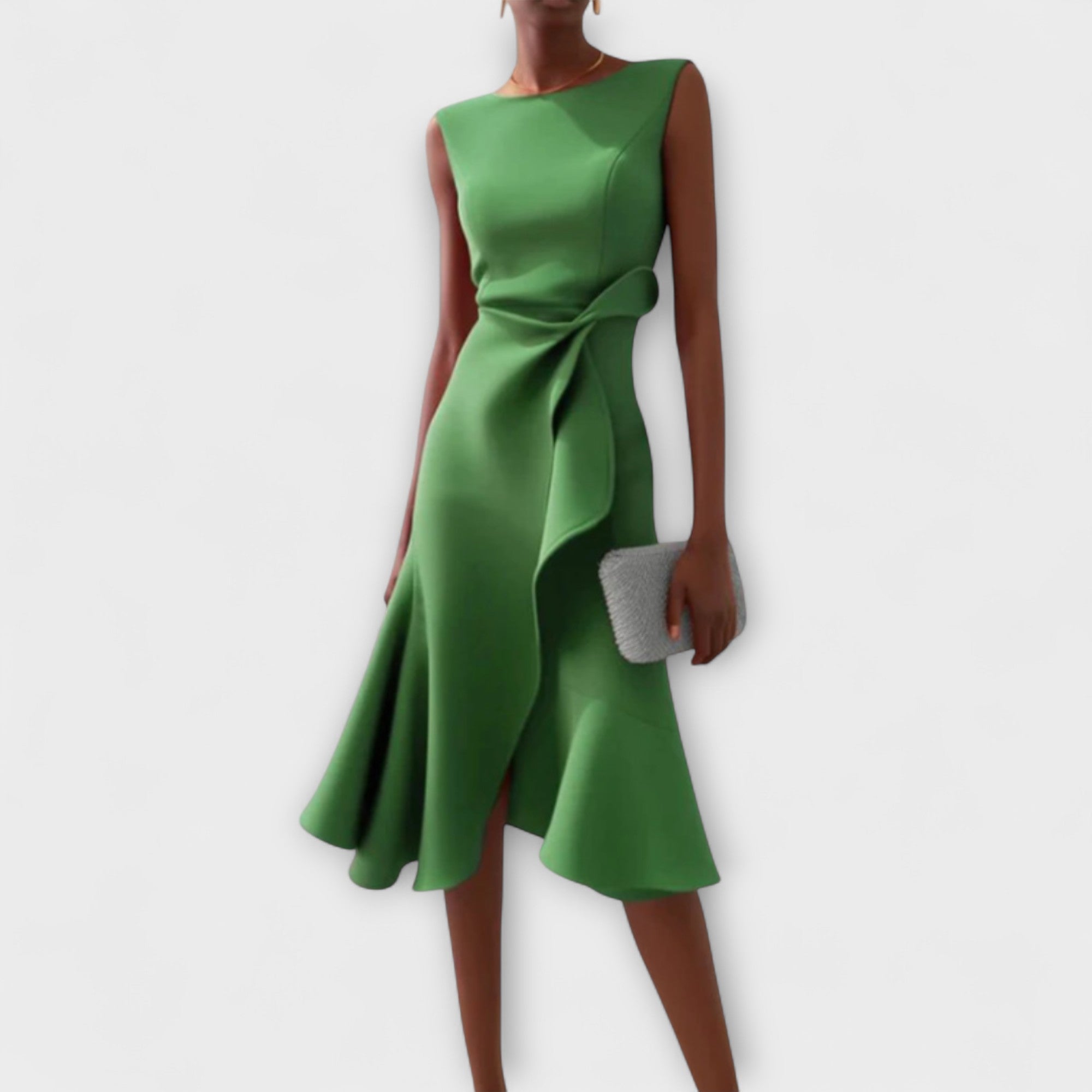 Draped Asymmetric Midi Dress Sleeveless