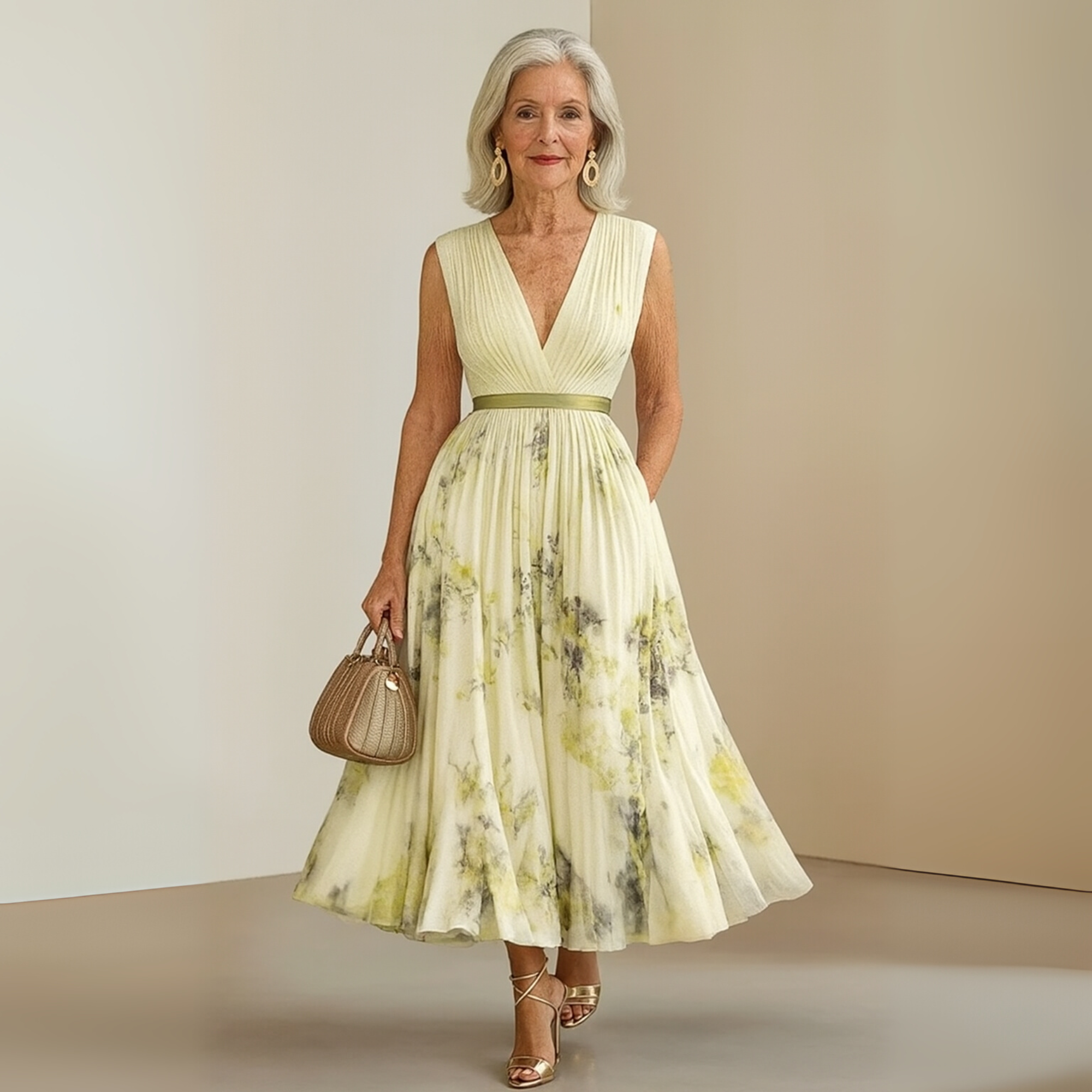 Flowy Sleeveless Maxi Dress V-Neck