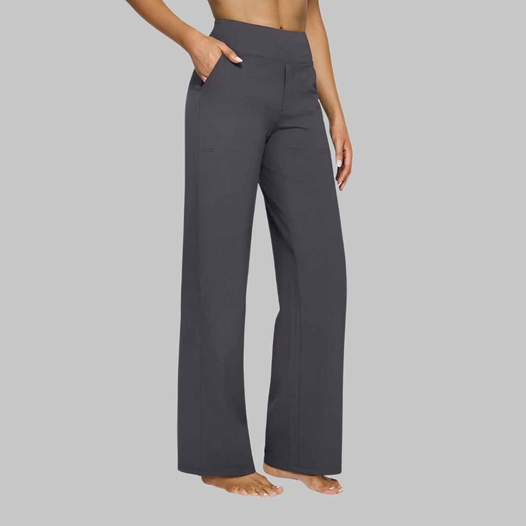 Soft Jersey Trousers Straight Leg Elastic Waist Pockets