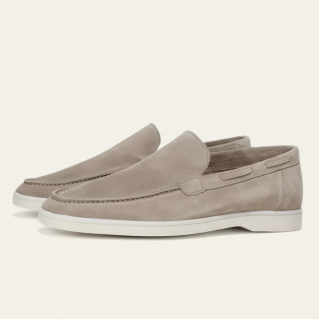 Suede Slip-On Loafers — Minimalist Taupe Shoes with Rubber Sole for Fall