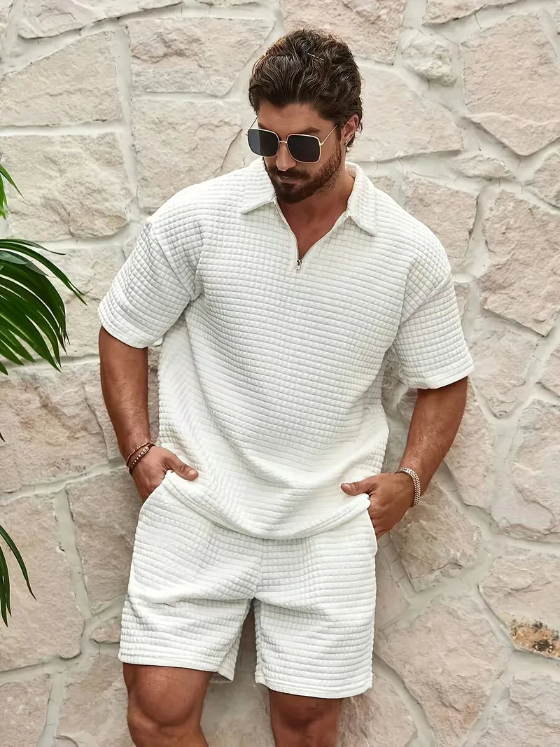 Mens V Neck Top and Shorts Set
