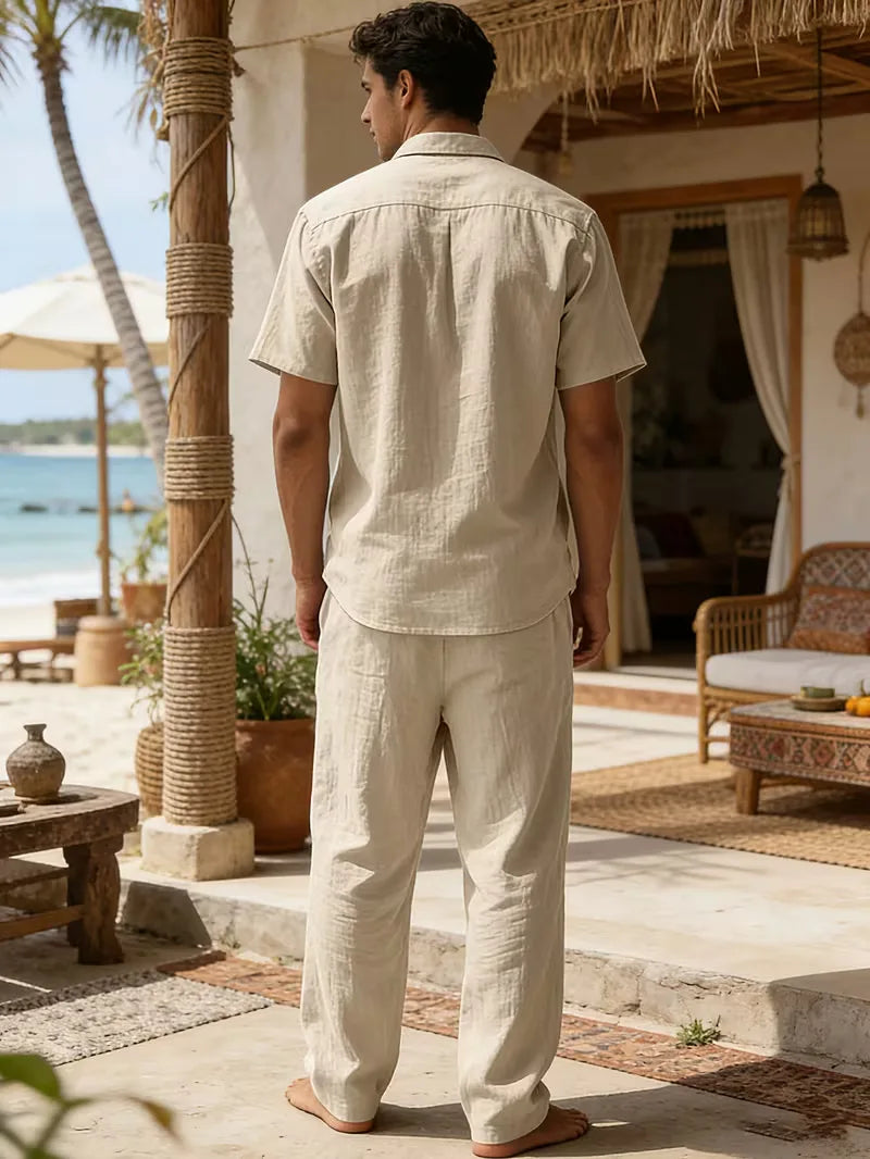 Mens Summer Linen Set Short Sleeve