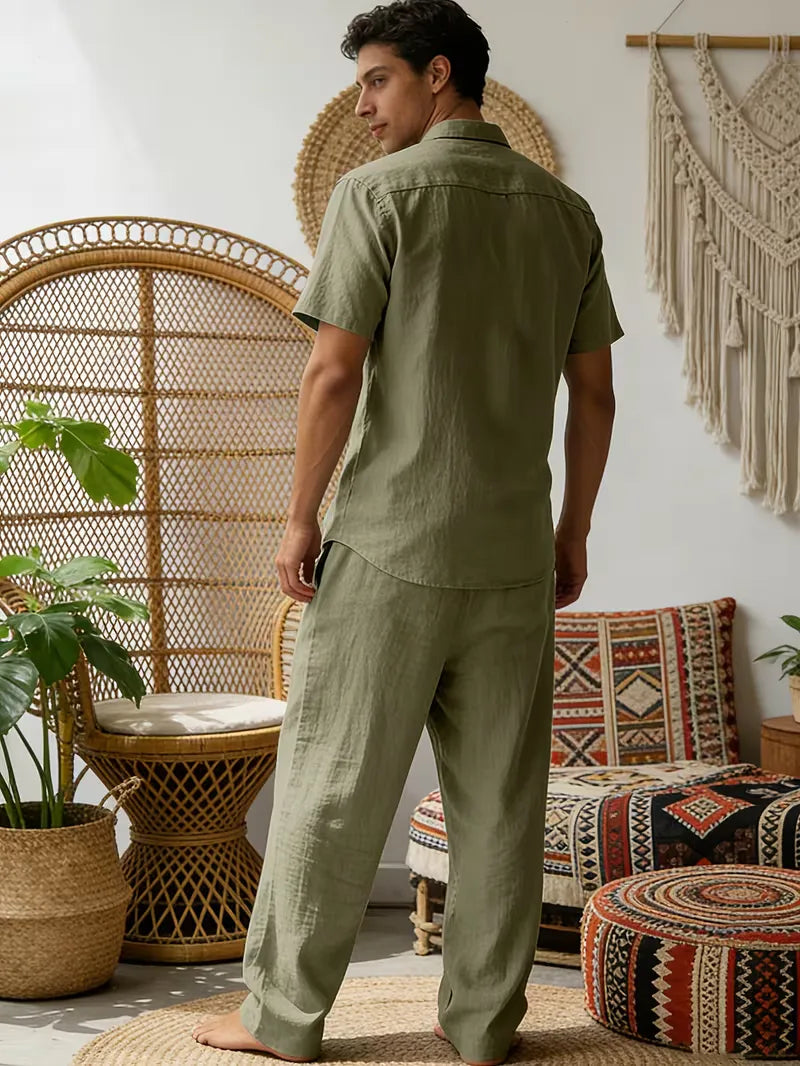 Mens Summer Linen Set Short Sleeve