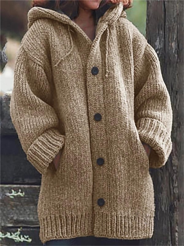 Women's Long Cardigan Hooded Oversized Knit Open Front Layering