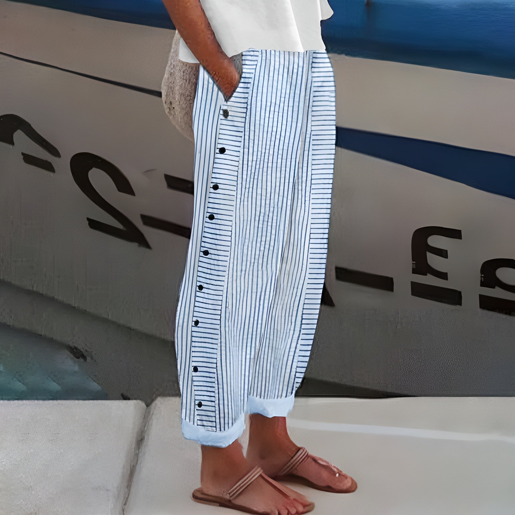 Straight Leg Pants Elastic Waist Pockets