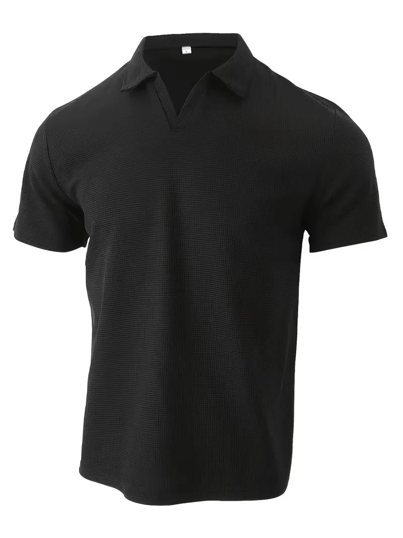 Mens Short Sleeve V Neck Waffle Polo