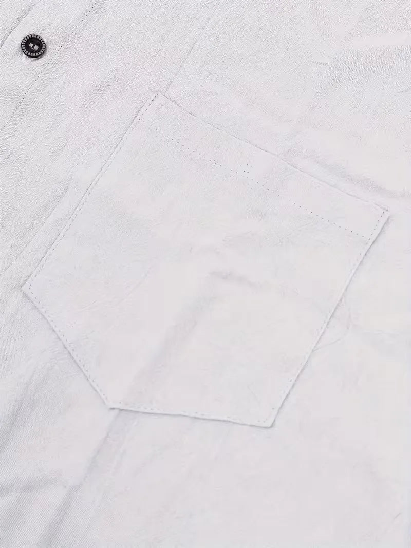 Mens Short Sleeve Linen Shirt Chest Pocket