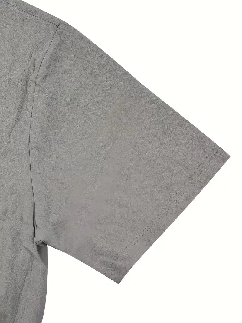 Mens Short Sleeve Linen Shirt Chest Pocket