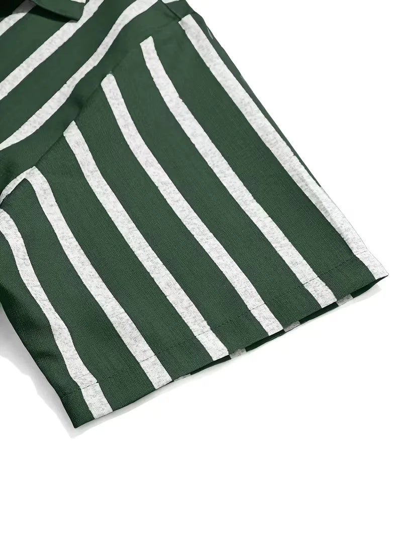 Mens Short Sleeve V Neck Stripe Shirt