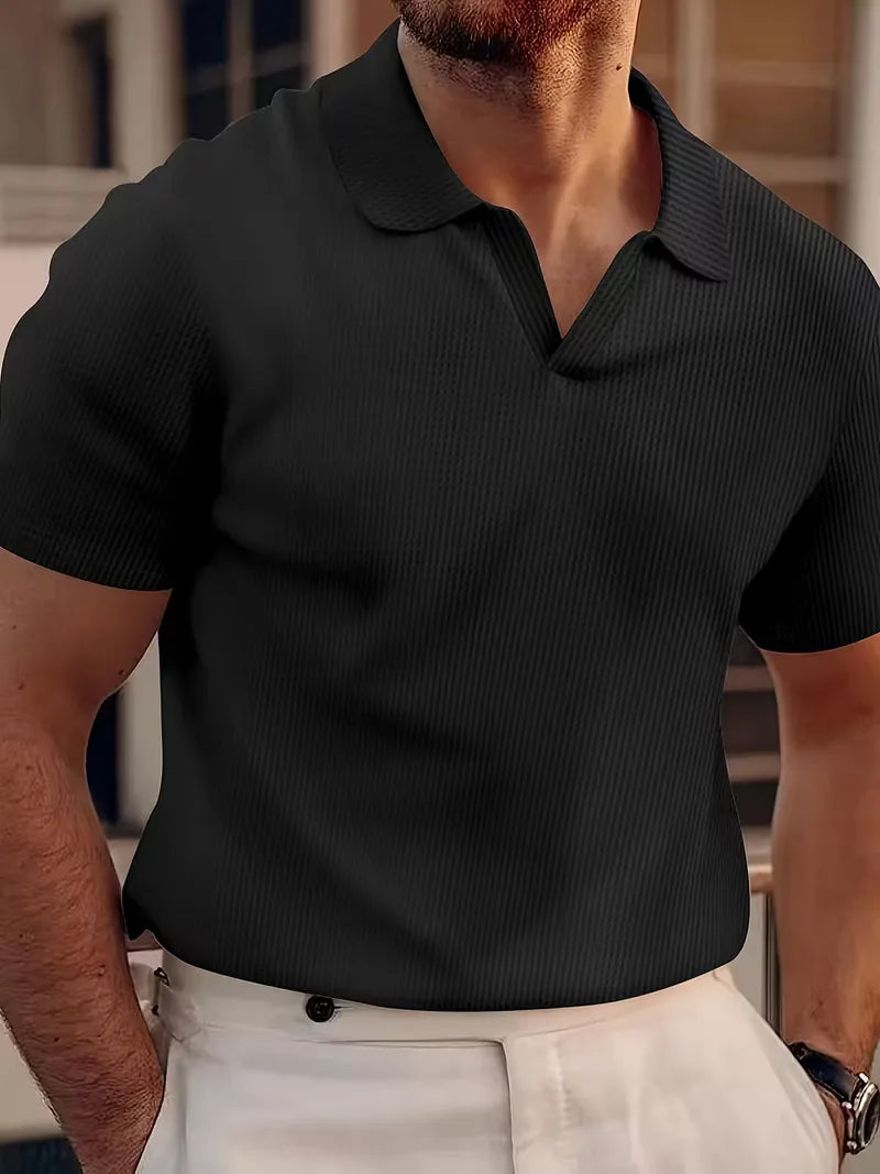 Mens Short Sleeve V Neck Waffle Polo