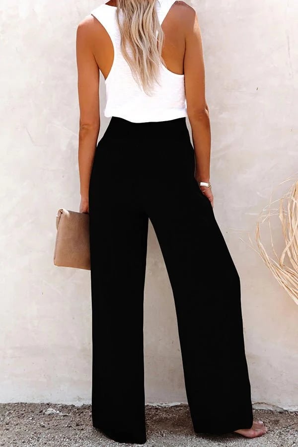 High Waist Trousers Smocked Waist