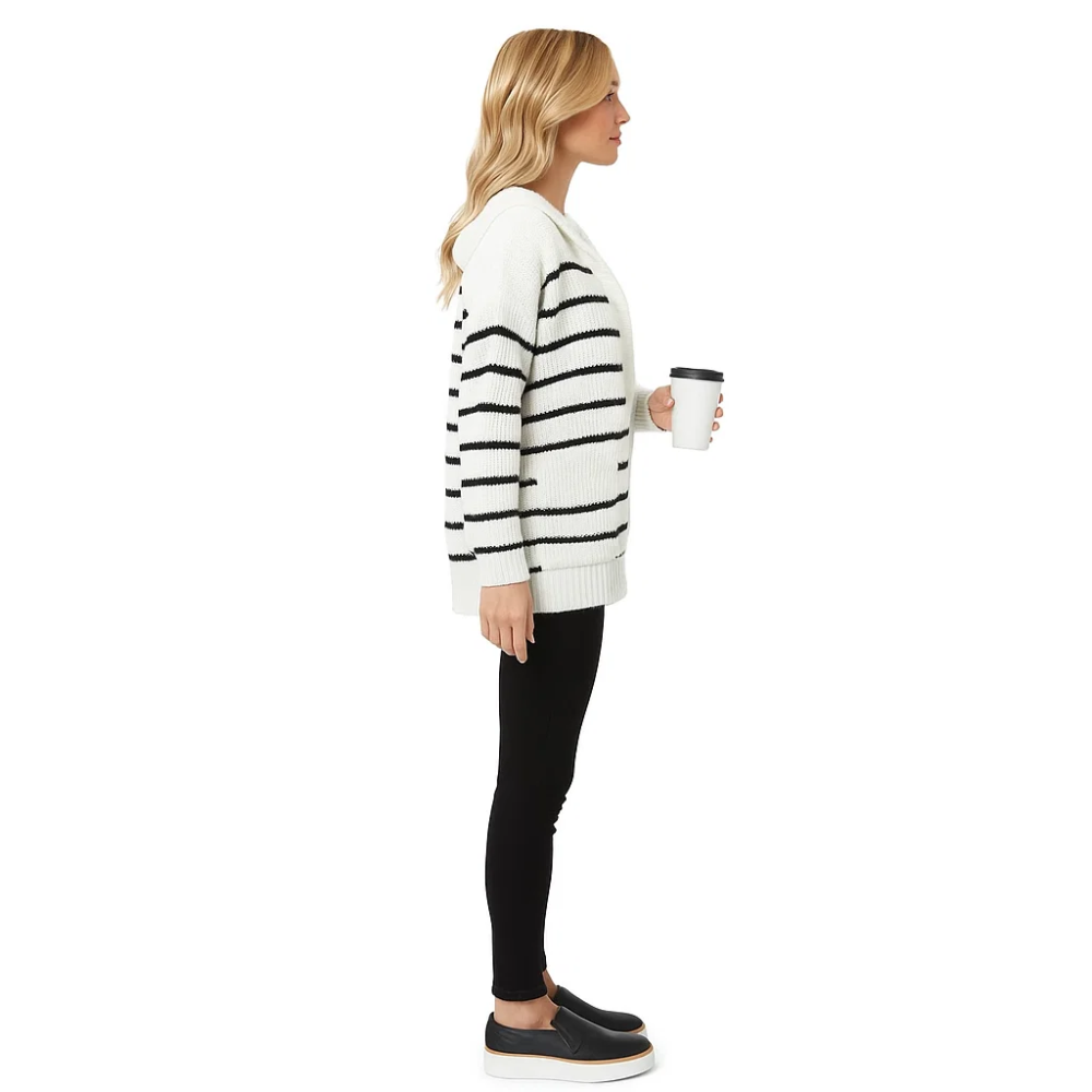 Lily | Fall Striped Cardigan with Hood and Button-Down Front