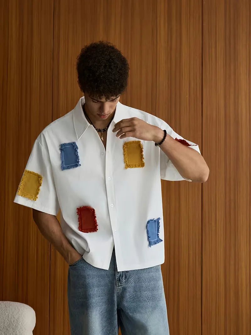 Mens Short Sleeve Patchwork Shirt