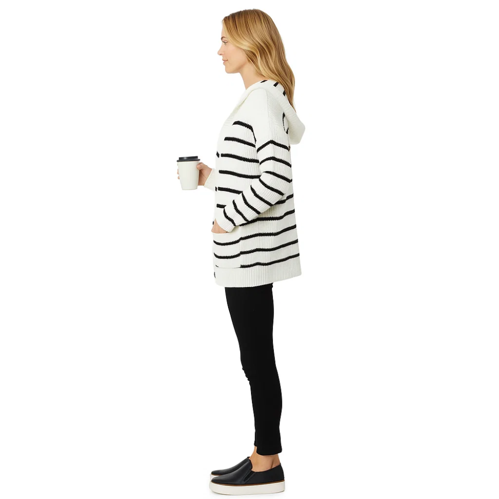 Lily | Fall Striped Cardigan with Hood and Button-Down Front