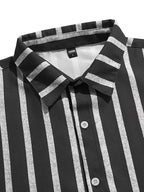 Mens Short Sleeve V Neck Stripe Shirt