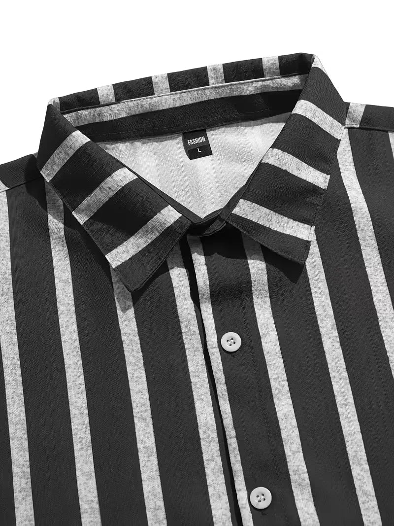 Mens Short Sleeve V Neck Stripe Shirt