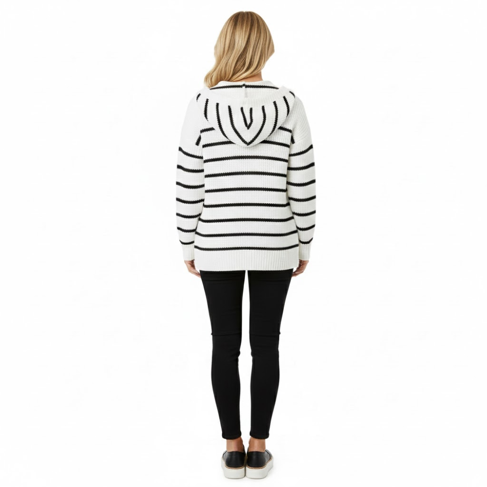 Lily | Fall Striped Cardigan with Hood and Button-Down Front