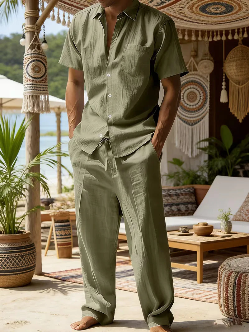 Mens Summer Linen Set Short Sleeve