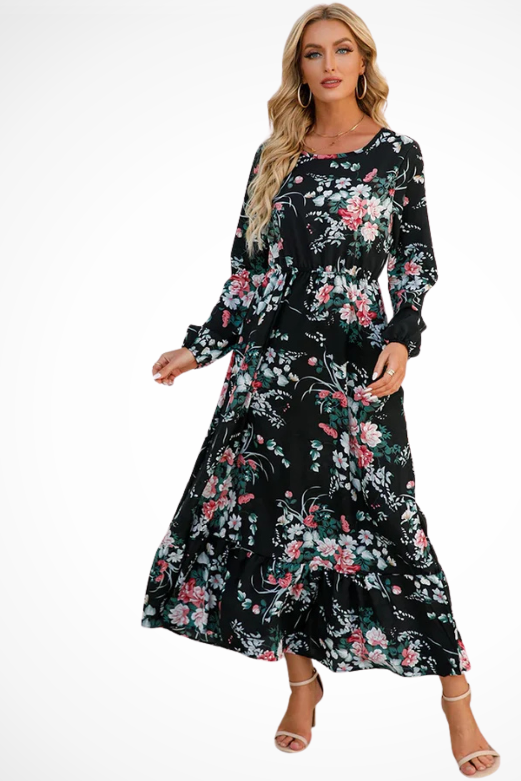 Womens Floral Maxi Summer Dress Long Sleeve Five Color