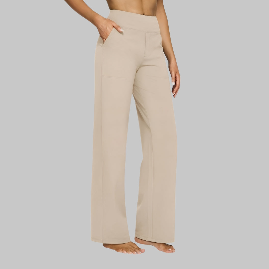 Soft Jersey Trousers Straight Leg Elastic Waist Pockets