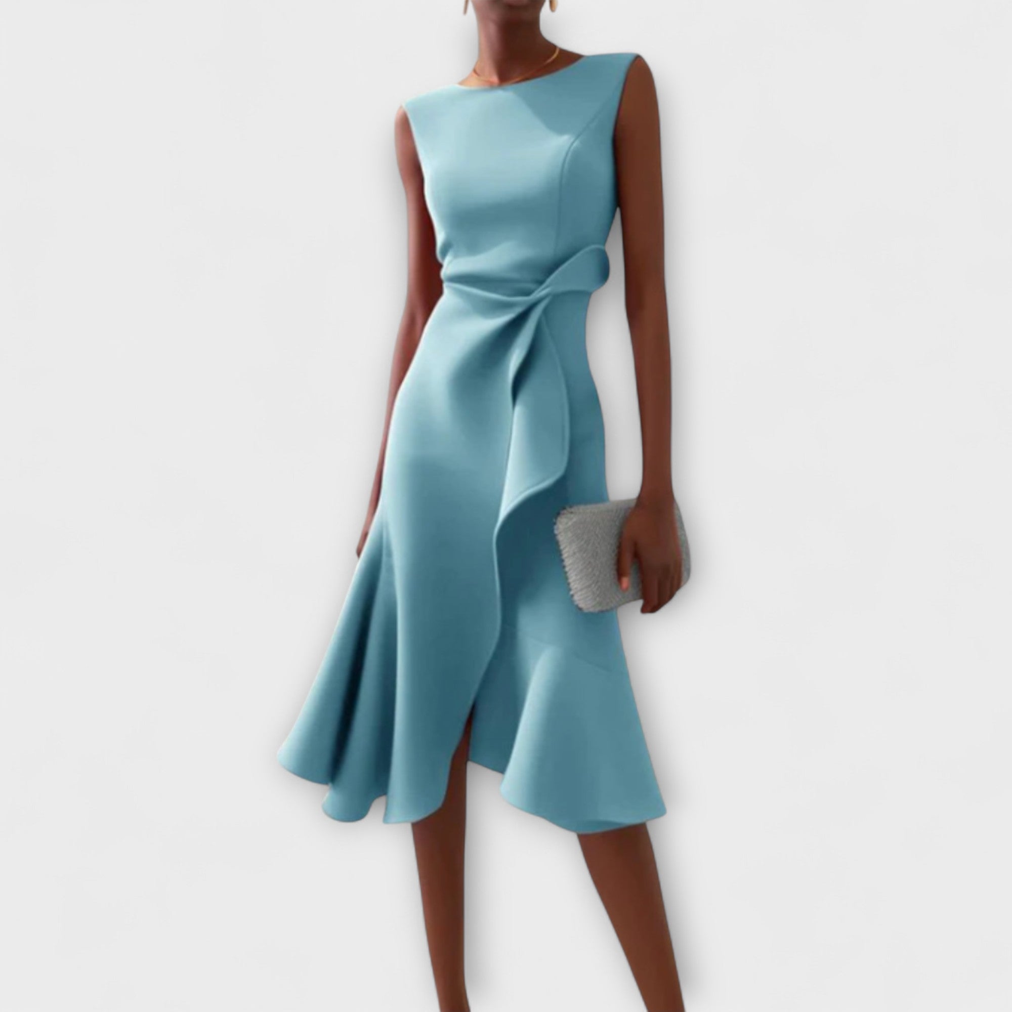 Draped Asymmetric Midi Dress Sleeveless