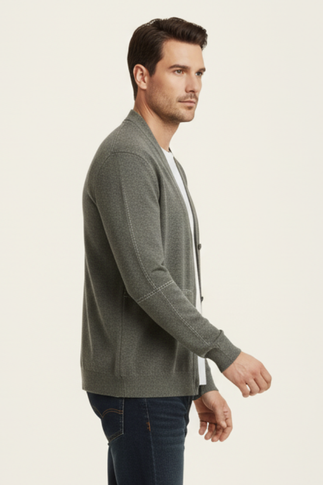 Fall Wool Knit Cardigan — Minimalist Open-Front Sweater with Fine Stitch Detailing