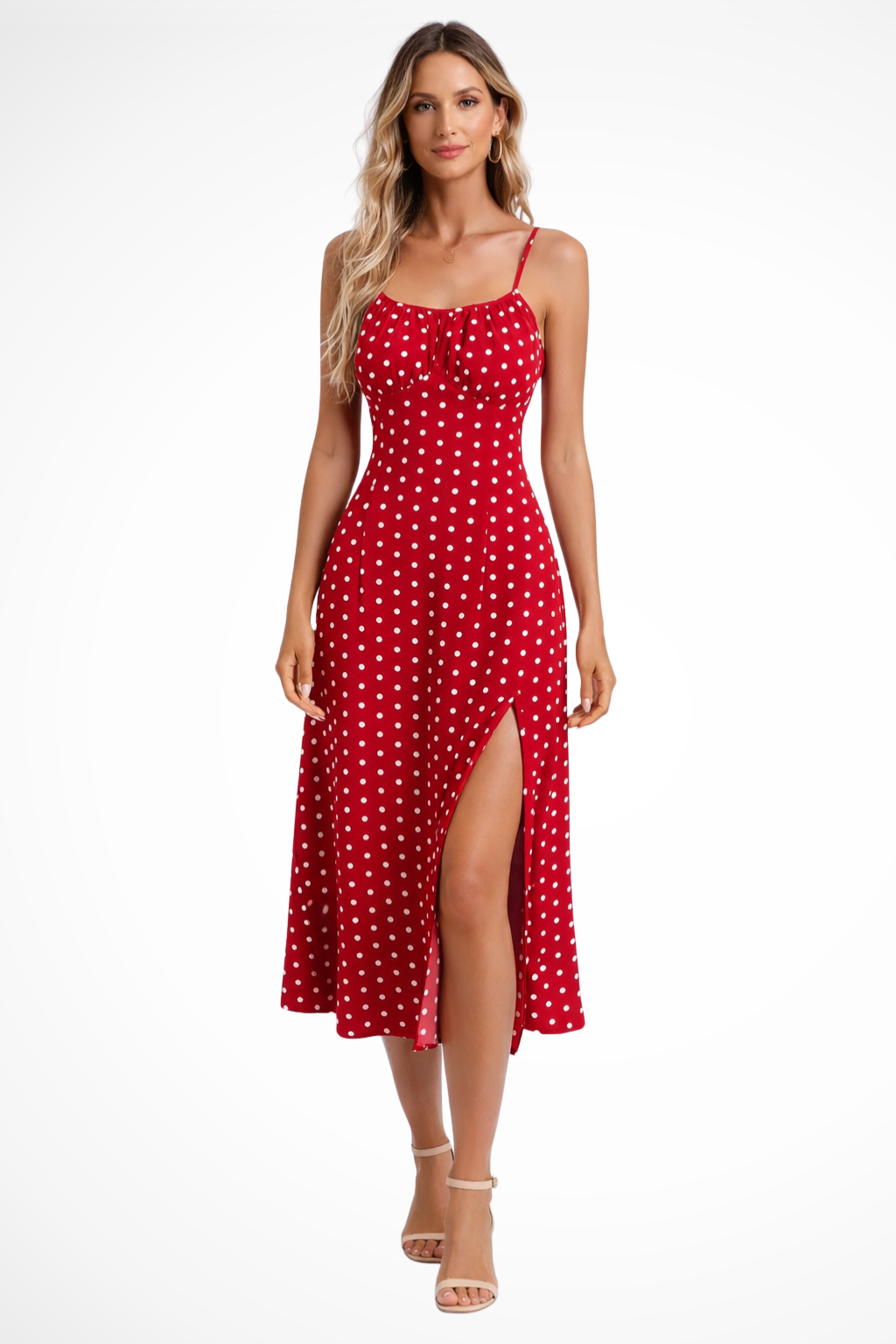 Womens Floral Midi Summer Dress Spaghetti Strap Side Split