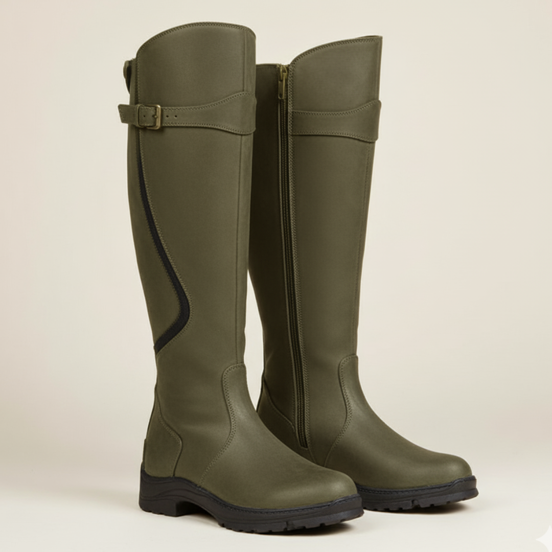 Fall Riding Knee-High Boots — Waterproof Buckle Detail Outdoor Design