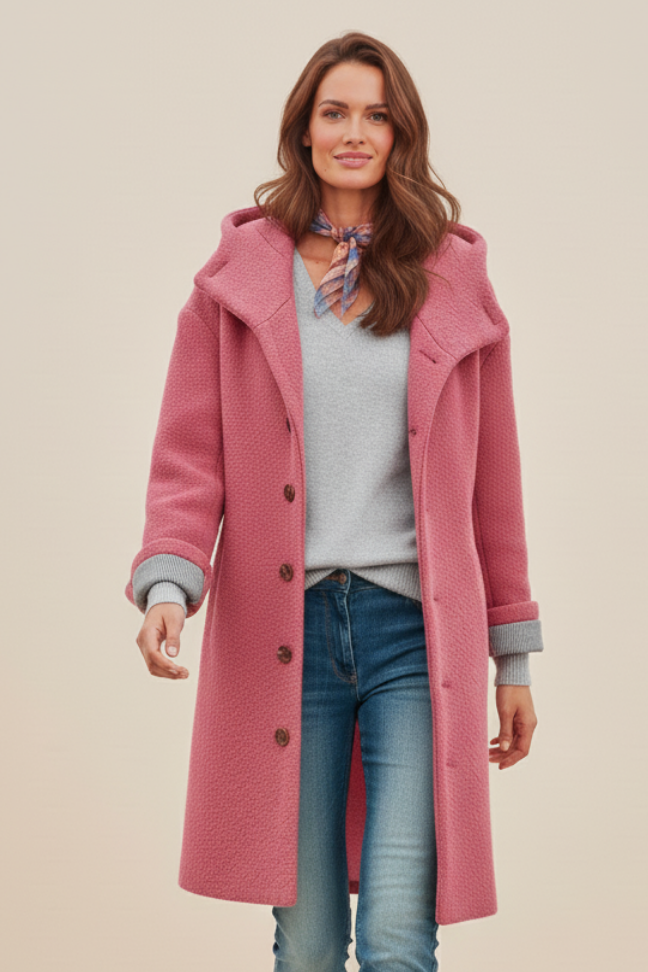 Fall Wool Blend Oversized Coat — Button-Front Hooded Outerwear