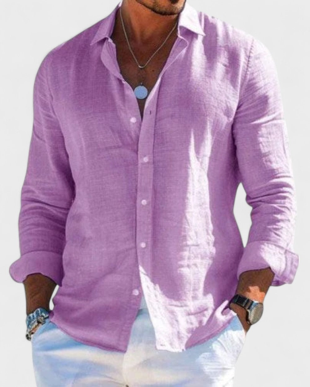 Mens Linen Shirt Long Sleeve Five Color