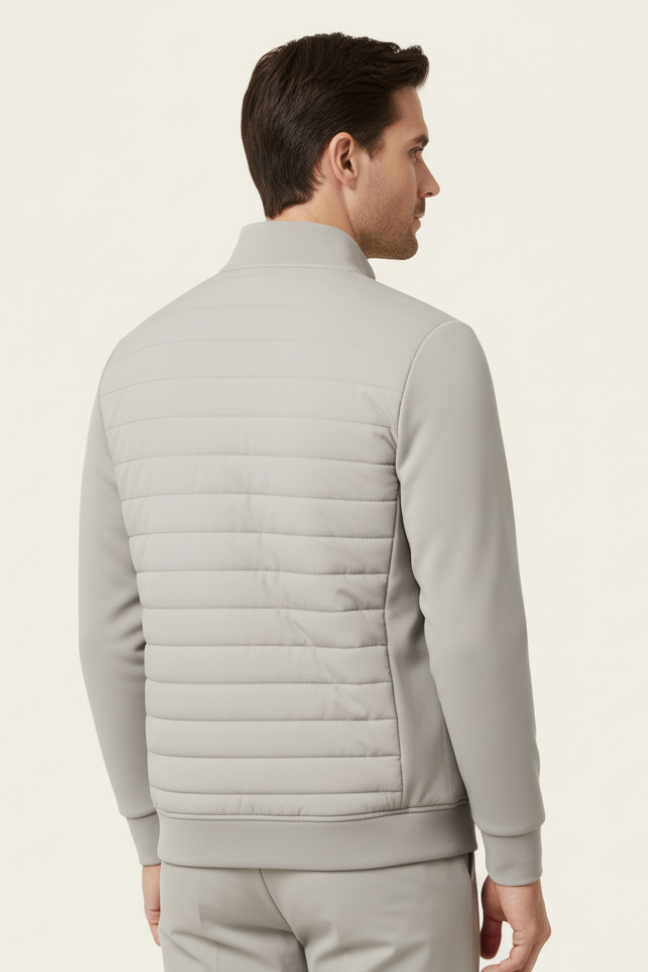 Fall Quilted Zip Jacket — Lightweight Padded Bomber with Ribbed Trim
