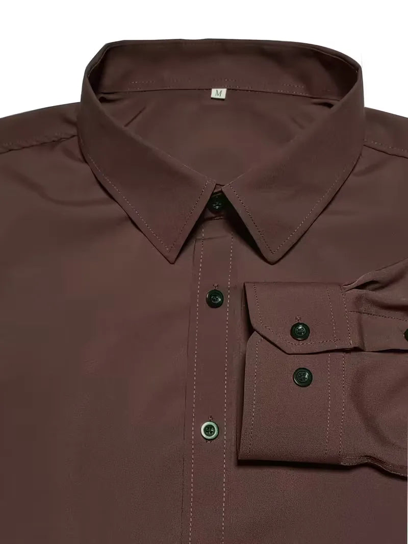 Mens Slim Fit Dress Shirt Mandarin Collar