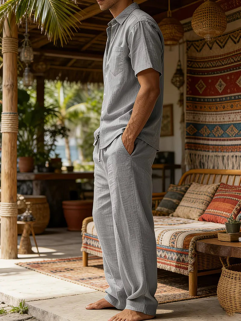 Mens Summer Linen Set Short Sleeve