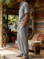 Mens Summer Linen Set Short Sleeve
