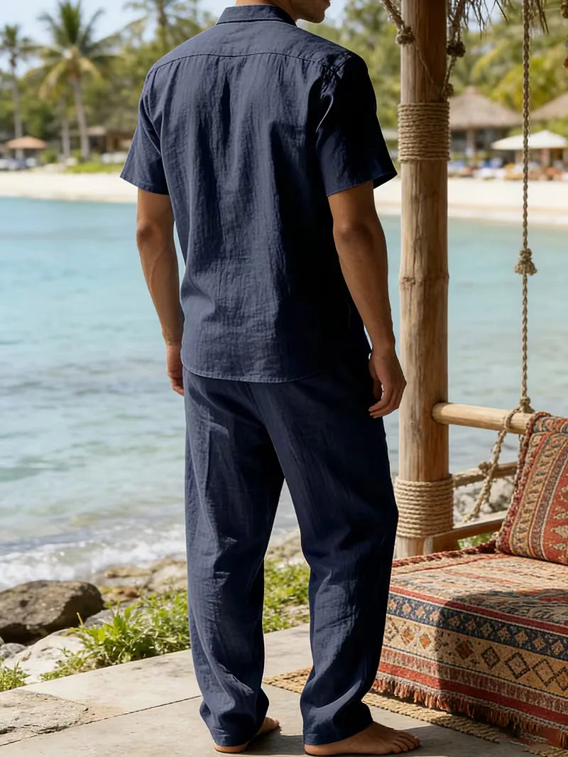 Mens Summer Linen Set Short Sleeve