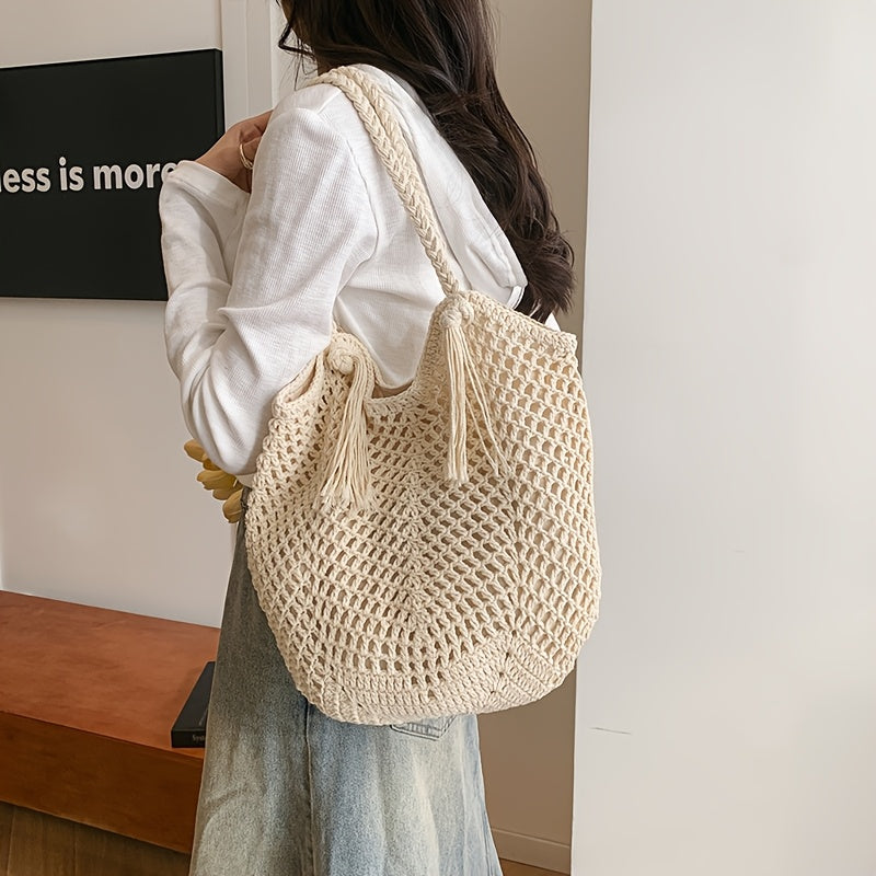 Womens Boho Shoulder Bag Woven Handles Two Color