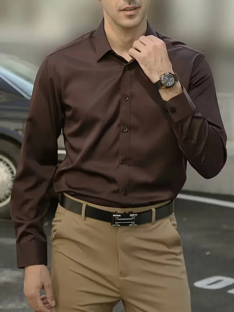 Mens Slim Fit Dress Shirt Mandarin Collar
