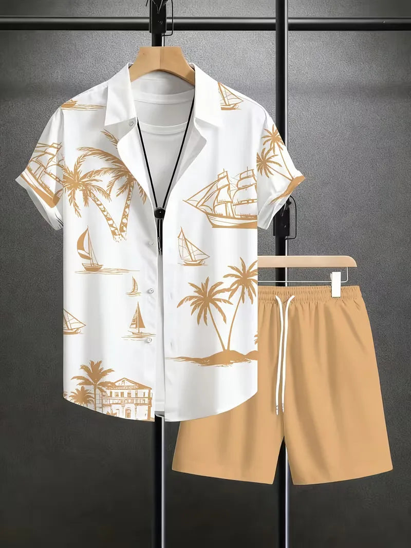 Mens Tropical Print Shirt and Shorts Set