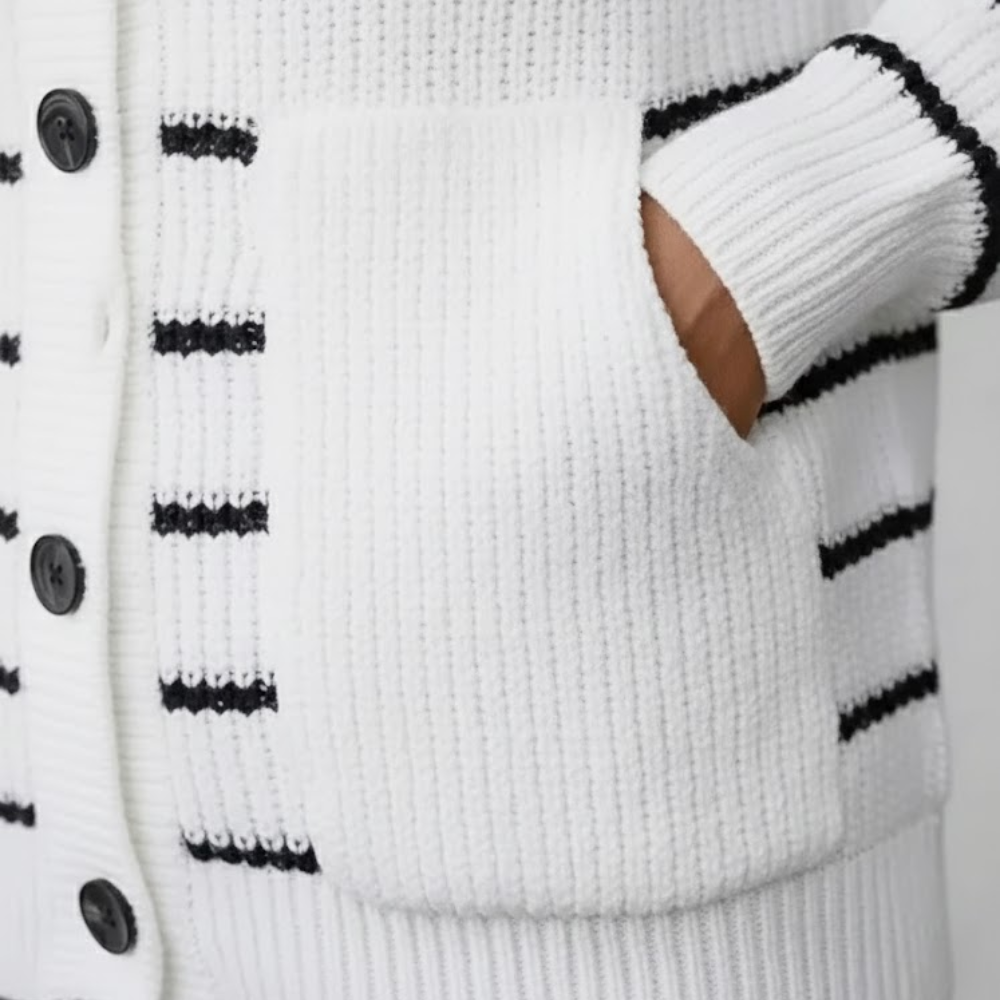 Lily | Fall Striped Cardigan with Hood and Button-Down Front