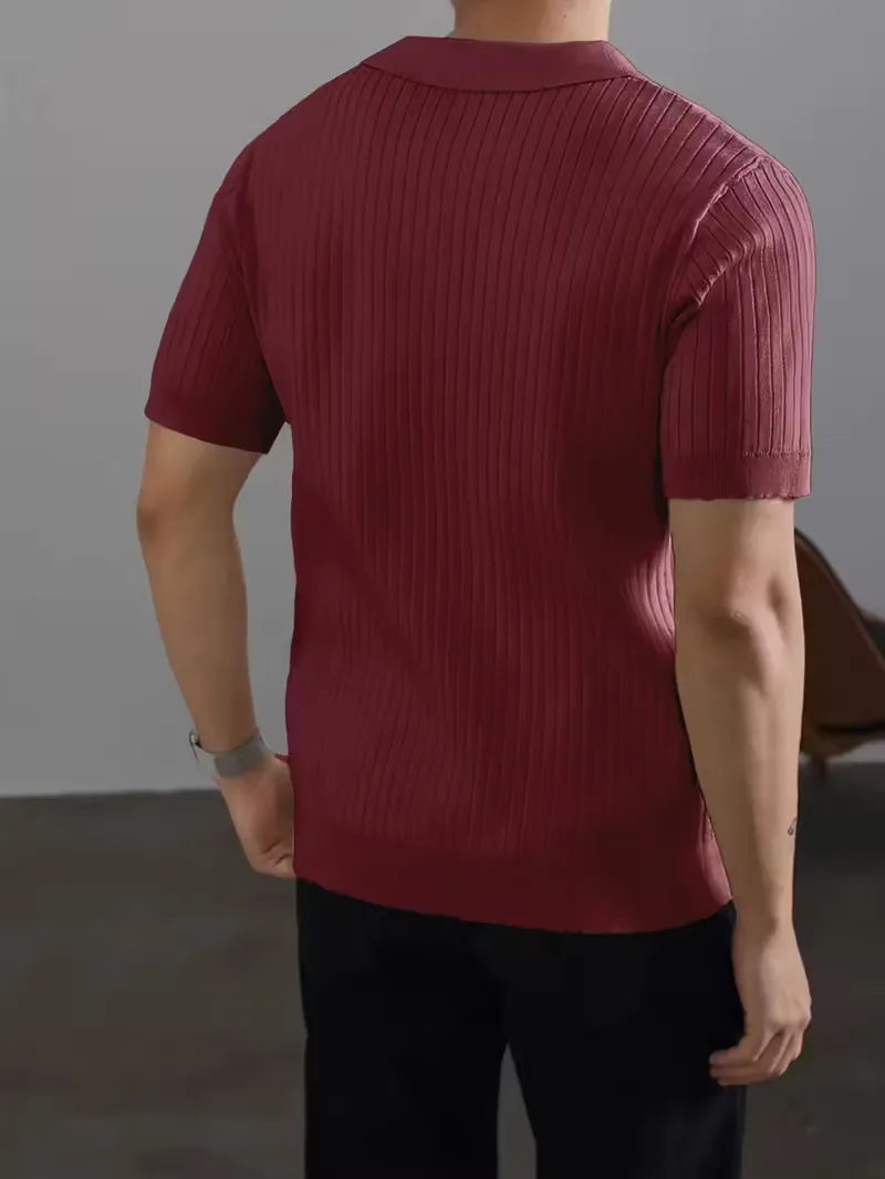 Mens V Neck Ribbed Texture Polo