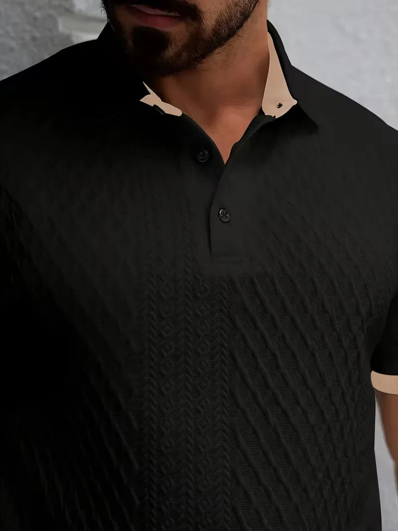 Mens V Neck Polo Jacquard Pattern