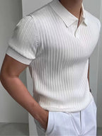 Mens V Neck Ribbed Texture Polo