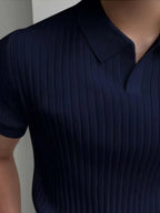 Mens V Neck Ribbed Texture Polo