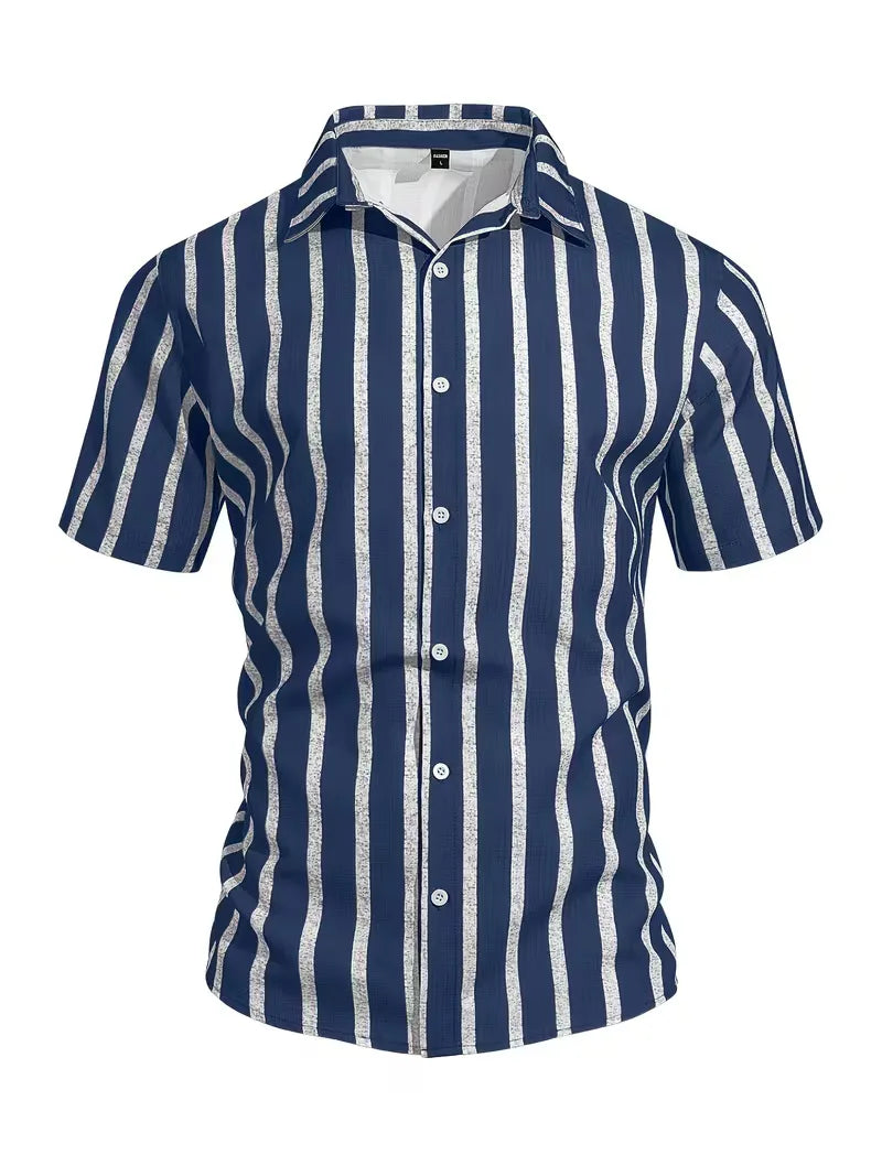 Mens Short Sleeve V Neck Stripe Shirt