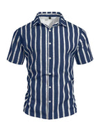 Mens Short Sleeve V Neck Stripe Shirt