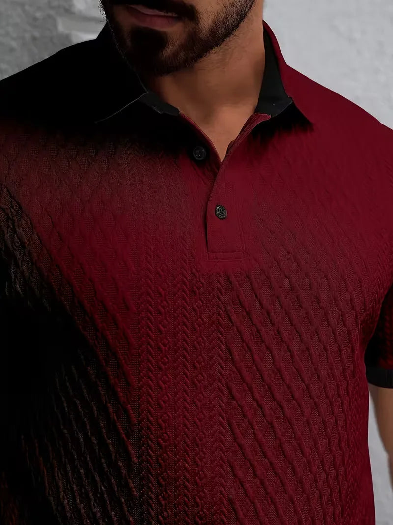Mens V Neck Polo Jacquard Pattern