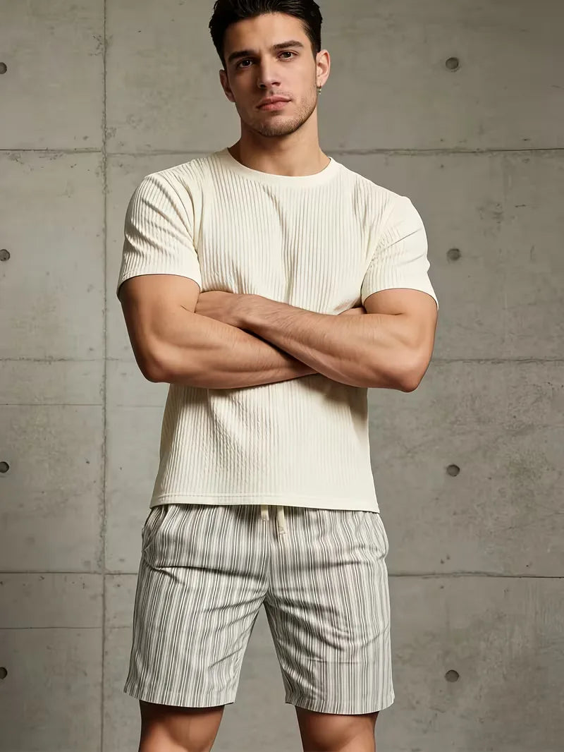 Mens Vertical Stripe Shorts Drawstring
