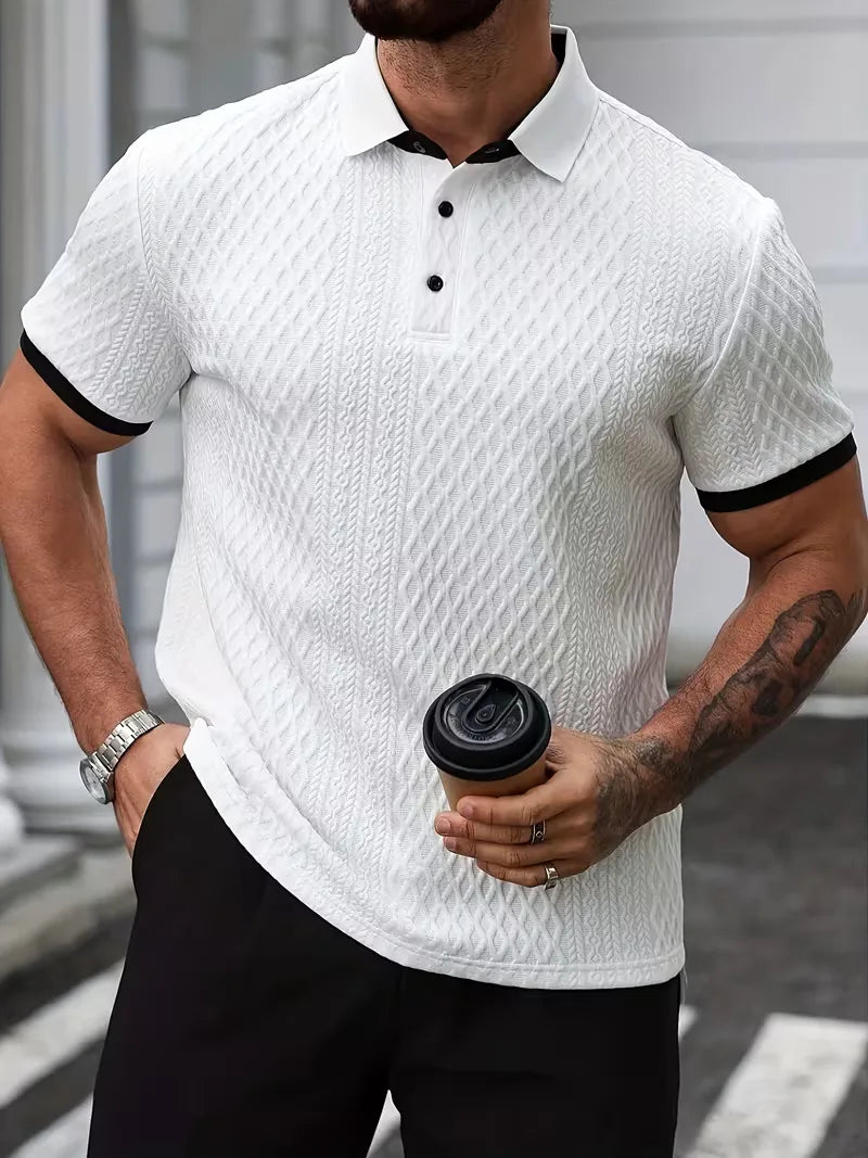 Mens V Neck Polo Jacquard Pattern