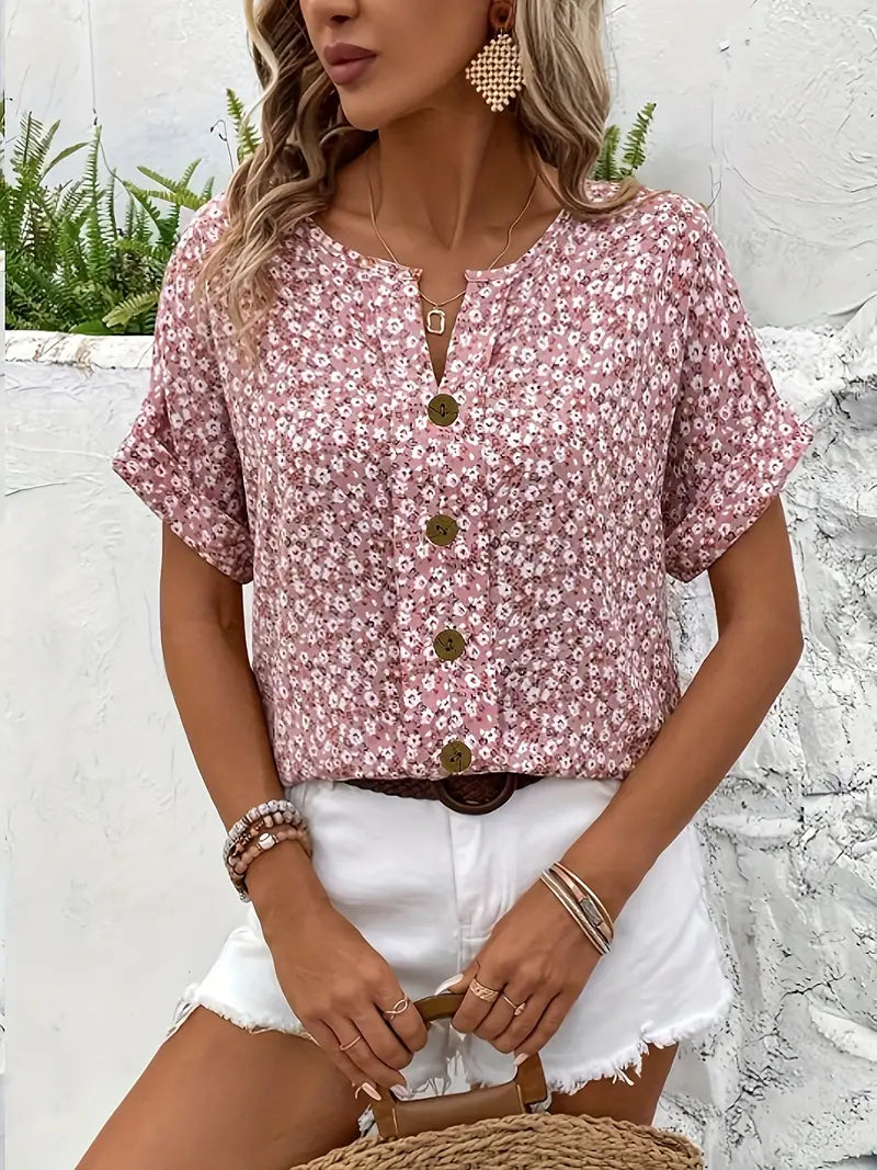 Floral Print Blouse Button-Up