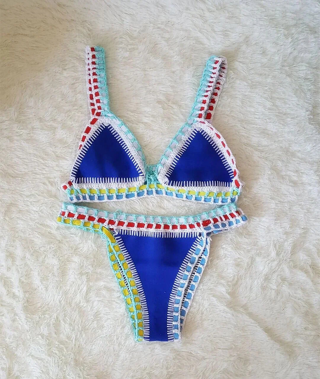 Womens Boho Crochet Bikini Set Stretch Top Four Color